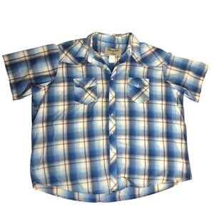 Vintage Wrangler Men Blue Plaid Short Sleeve Western Shirt 3X Pearl Snap Button